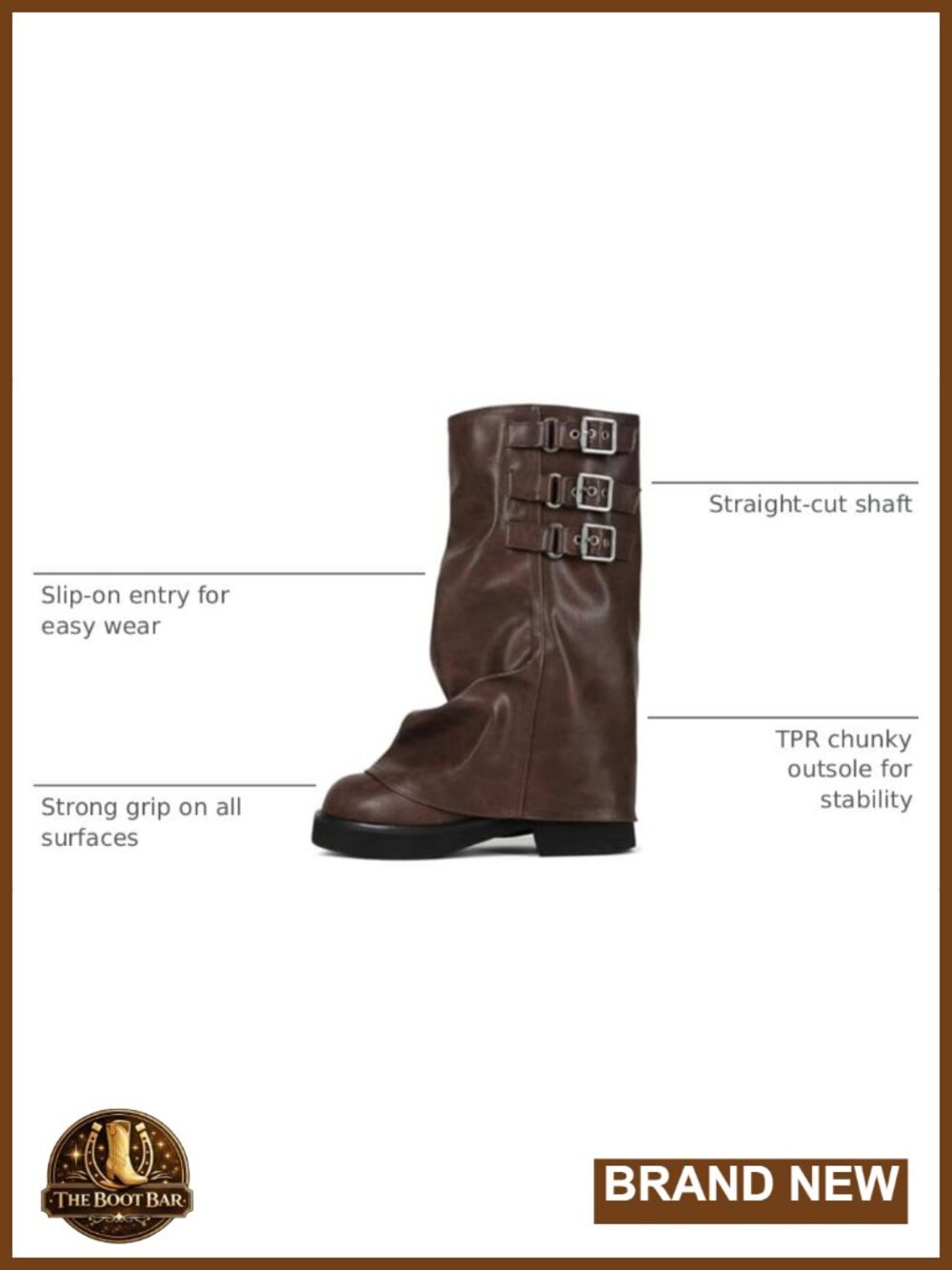 Mid Calf Slouchy Boots Square Toe Fold Over Motorcycle Riding Wide Calf - Picture 2 of 6